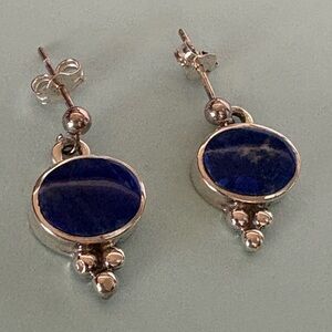 Arizona Native American Blue Lapis and Sterling Silver Drop Post Earrings